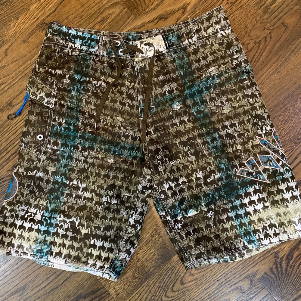 Volcom Men's Brown Green Patterned Board Shorts